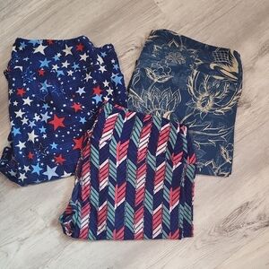 LuLaRoe Women's Leggings - Starry Blue, Floral Navy, Chevron Multicolor